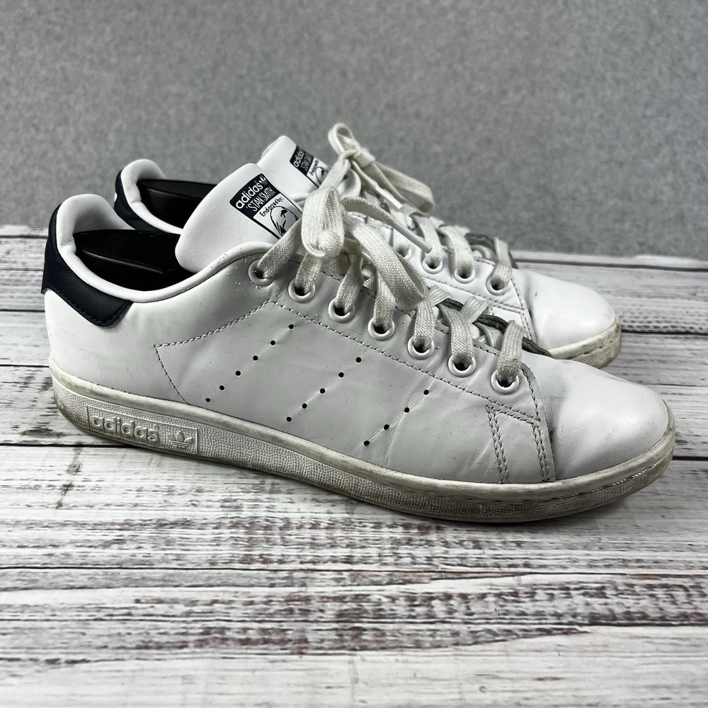 Adidas Stan Smith Shoes Mens 7.5 White Navy Classic Old School Sneakers